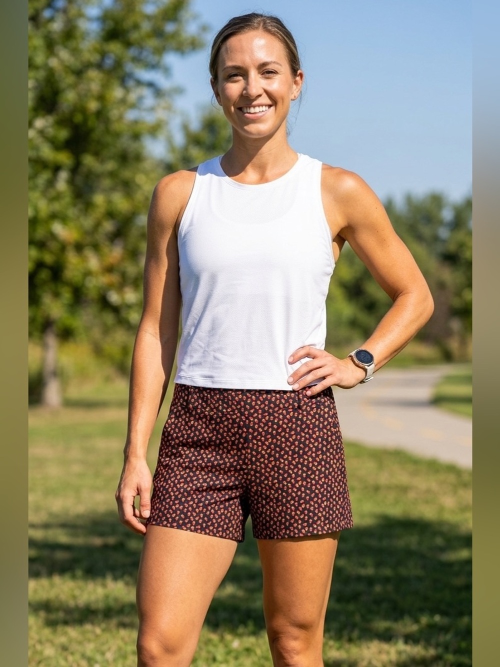 SPANX Sunshine Shorts 4” Fry Days High Waist Black Pink Athletic Shorts Sz M